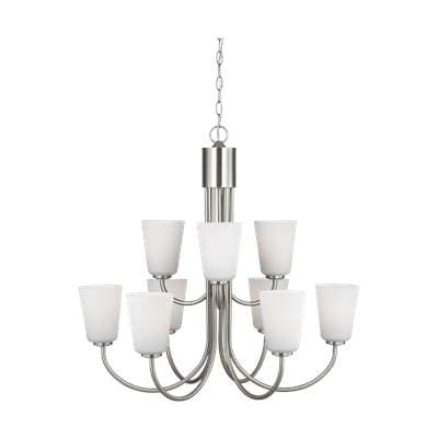 Generation Lighting Miles Large Chandelier in Brushed Nickel with Etched Glass / White Inside... by Generation Lighting