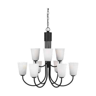 Generation Lighting Miles Large Chandelier in Midnight Black with Etched Glass / White Inside... by Generation Lighting