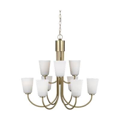 Generation Lighting Miles Large Chandelier in Satin Brass with Etched Glass / White Inside... by Generation Lighting