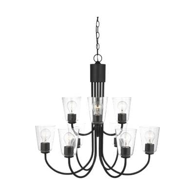 Generation Lighting Miles Large Chandelier in Midnight Black with Clear Glass Bulb(s) Not...