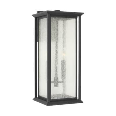 Generation Lighting Audley Large Lantern Textured Black Distressed Seeded Glass