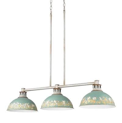 Golden Lighting Kinsley 3-light Island Light in Antique Teal Shade - Aged Galvanized Steel by Golden Lighting