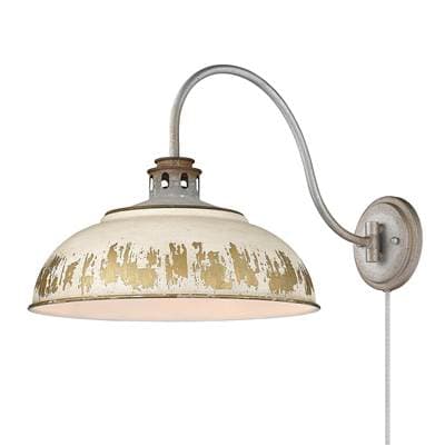 Golden Lighting Kinsley 1-light Swing Arm Wall Lamp in Antique Ivory Shade - Aged Galvanized Steel