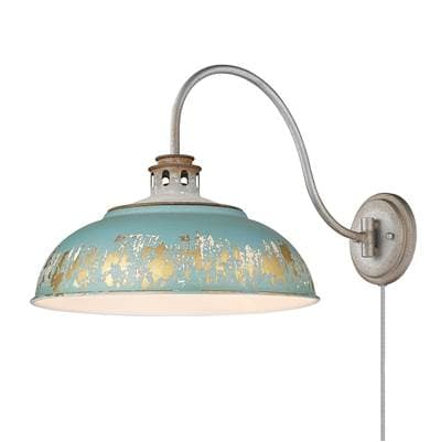 Golden Lighting Kinsley 1-light Swing Arm Wall Lamp in Antique Teal Shade - Aged Galvanized Steel by Golden Lighting