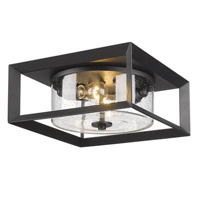 Golden Lighting Smyth 2-light Outdoor Ceiling in Natural Black and Seeded Glass - Naturalblack by Golden Lighting