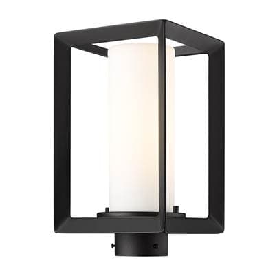 Golden Lighting Smyth 1-light Outdoor Post in Natural Black and Opal Glass - Naturalblack by Golden Lighting