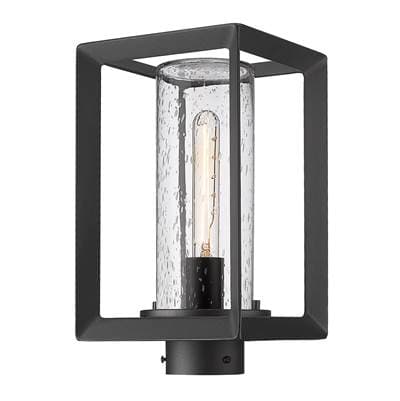 Golden Lighting Smyth 1-light Outdoor Post in Natural Black and Seeded Glass - Naturalblack