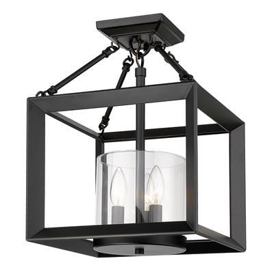 Golden Lighting Smyth 3-light 17''H Semi-Flush Mount in Matte Black and Clear Glass
