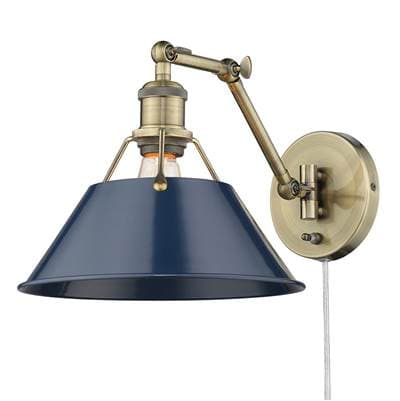 Golden Lighting Yep By Golden Lighting Orwell 1-light Swing Arm Wall Lamp in Aged Brass and Navy...