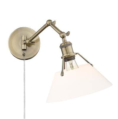 Golden Lighting Yep By Golden Lighting Orwell 1-light Swing Arm Wall Lamp in Aged Brass and Opal...