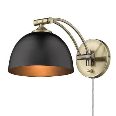 Golden Lighting Wry Lighting Rey 1-light Swing Arm Wall Lamp in Aged Brass and Matte Black Shade...