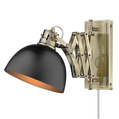 Golden Lighting Wry Lighting Hawthorn 1-light Swing Arm Wall Lamp in Aged Brass and Matte Black...