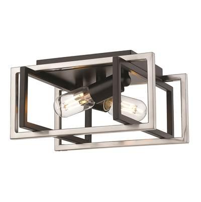 Golden Lighting Tribeca 2-light Flush Mount in Matte Black and Pewter Accents