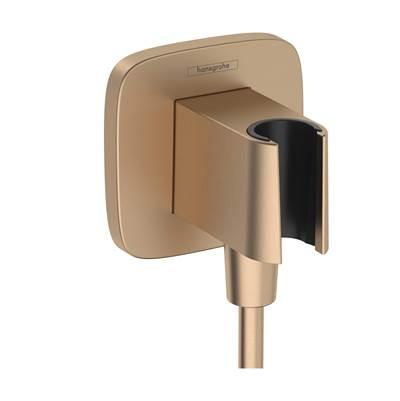 Hansgrohe Fixfit Q Wall Outlet with Handshower Holder in - Brushed Bronze by Hansgrohe