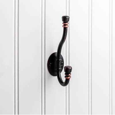 5-3/16'' Brushed Oil Rubbed Bronze Ringed Contemporary Double Prong Wall Mounted Hook