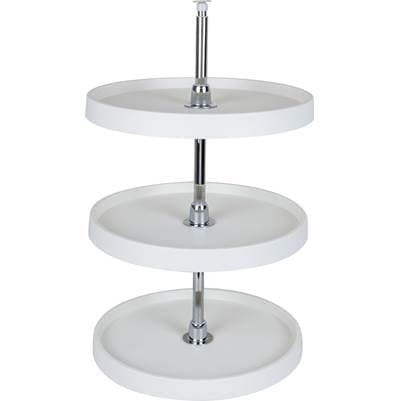 Hardware Resources 18'' Round Three-shelf Plastic Lazy Susan Set with Chrome Hubs - White