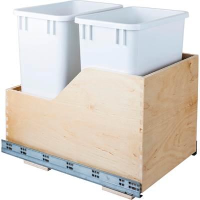 Double 35 Quart Wood Bottom-Mount Soft-close Trashcan Rollout for Hinged Doors, Includes White Can by Hardware Resources