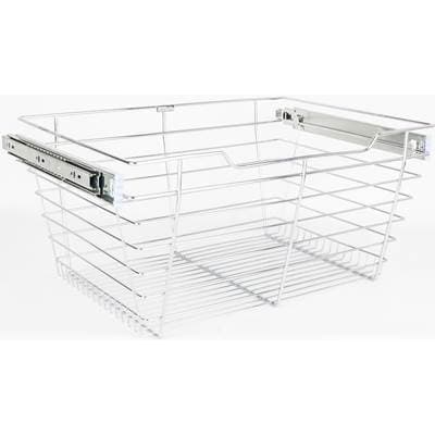 Hardware Resources Chrome Closet Pullout Basket with Slides 14 Inch D X 29 Inch W X 11 Inch H -...
