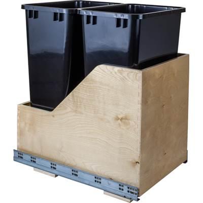 Double 50 Quart Wood Bottom-Mount Soft-close Trashcan Rollout for Hinged Doors, Includes Black Cans by Hardware Resources