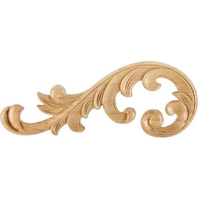 Hardware Resources 10-5/8'' W X 1/4'' D X 4'' H Left Maple Acanthus Applique by Hardware Resources