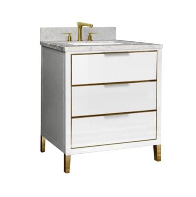 Icera Muse Vanity Cabinet 30-in, Ocean Grey with Satin Brass - Ocean Gray