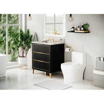 Icera Muse Vanity Cabinet 30-in, Matte Black with Satin Brass - Matter Black with Satin Brass