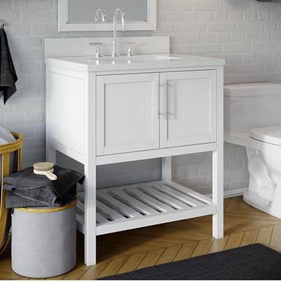 Riose Vanity Cabinet (w towel shelf) 36-in, Matte White by Icera