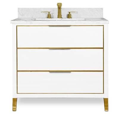 Muse Vanity Cabinet 36-in, Matte White with Satin Brass