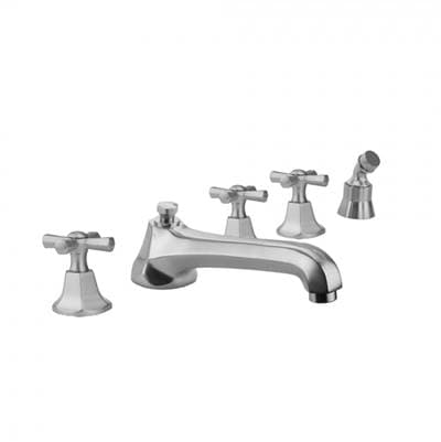 Jaclo Astor Roman Tub Set with Low Spout and Hex Cross Handles and Angled Handshower Mount -...