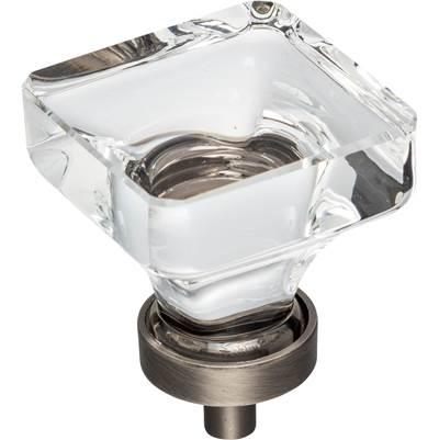 1-3/8'' Overall Length Brushed Pewter Square Glass Harlow Cabinet Knob by Jeffrey Alexander
