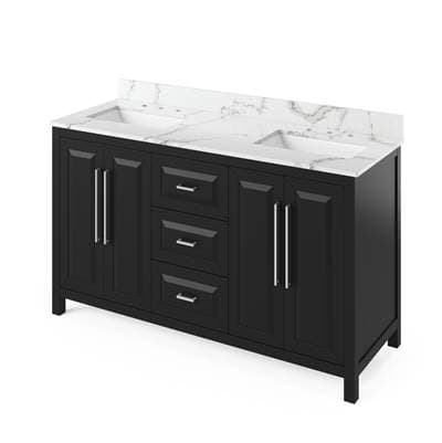 Jeffrey Alexander 60'' Black Cade Vanity, Double Bowl, Calacatta Vienna Quartz Vanity Top, Two... by Jeffrey Alexander