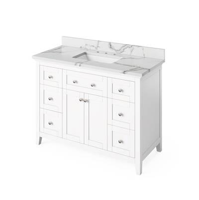 48'' White Chatham Vanity, Calacatta Vienna Quartz Vanity Top, undermount rectangle bowl by Jeffrey Alexander