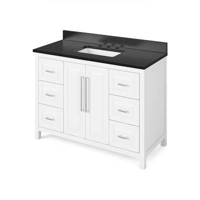 48'' White Cade Vanity, Black Granite Vanity Top, undermount rectangle bowl by Jeffrey Alexander