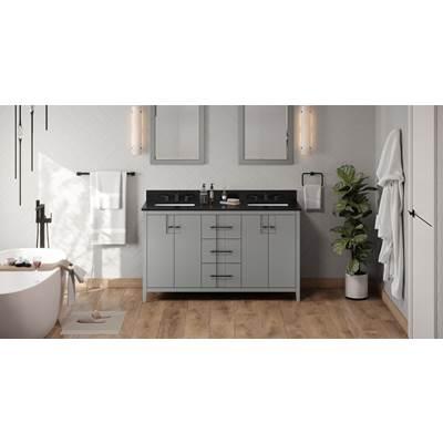 60'' Grey Katara Vanity, Double Bowl, Black Granite Vanity Top, Two Undermount Rectangle Bowls by Jeffrey Alexander