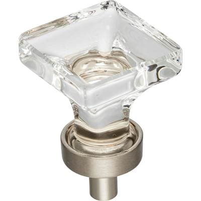 Jeffrey Alexander 1'' Overall Length Satin Nickel Square Glass Harlow Cabinet Knob by Jeffrey Alexander