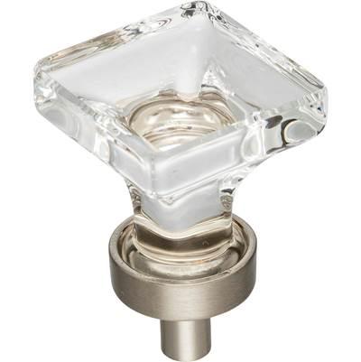 1'' Overall Length Satin Nickel Square Glass Harlow Cabinet Knob