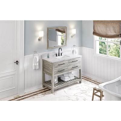 Jeffrey Alexander 48'' Weathered Grey Wavecrest Vanity, White Carrara Marble Vanity Top,...