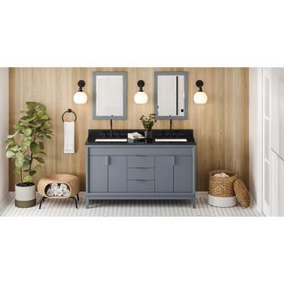 60'' Blue Steel Theodora Vanity, Double Bowl, Black Granite Vanity Top, Two Undermount Rectangle Bowls