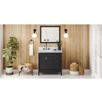 Jeffrey Alexander 36'' Black Theodora Vanity, Left Offset, White Carrara Marble Vanity Top,... by Jeffrey Alexander