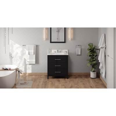 30'' Black Katara Vanity, Calacatta Vienna Quartz Vanity Top, Undermount Rectangle Bowl