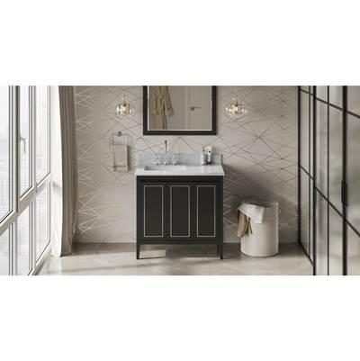 36'' Black Percival Vanity, Left Offset, White Carrara Marble Vanity Top, Undermount Rectangle Bowl by Jeffrey Alexander