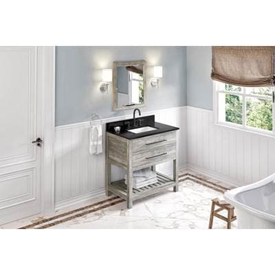 Jeffrey Alexander 36'' Weathered Grey Wavecrest Vanity, Black Granite Vanity Top, Undermount...