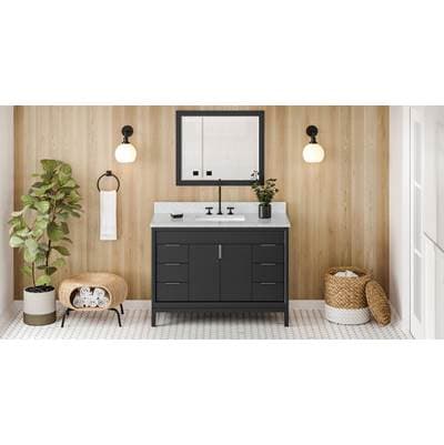 Jeffrey Alexander 48'' Black Theodora Vanity, White Carrara Marble Vanity Top, Undermount... by Jeffrey Alexander
