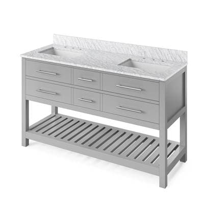 Jeffrey Alexander 60'' Grey Wavecrest Vanity, Double Bowl, White Carrara Marble Vanity Top, Two... by Jeffrey Alexander