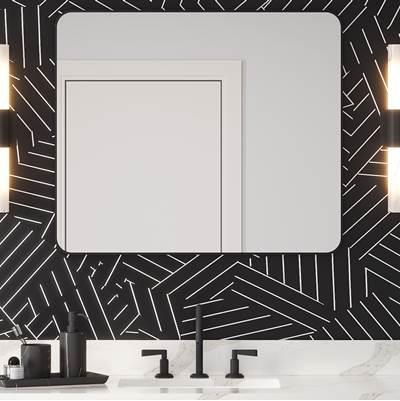 22'' W x 1'' D x 30'' H Brushed Gold Rounded Rectangle Metal Frame Mirror by Jeffrey Alexander