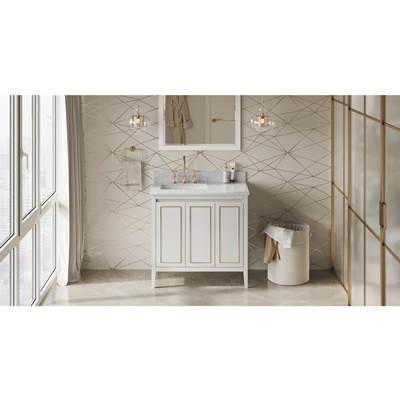 36'' White Percival Vanity, Left Offset, White Carrara Marble Vanity Top, Undermount Rectangle Bowl by Jeffrey Alexander