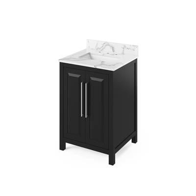24'' Black Cade Vanity, Calacatta Vienna Quartz Vanity Top, undermount rectangle bowl by Jeffrey Alexander