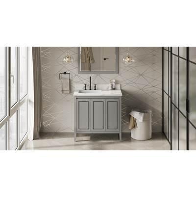36'' Grey Percival Vanity, Left Offset, Calacatta Vienna Quartz Vanity Top, Undermount Rectangle Bowl by Jeffrey Alexander
