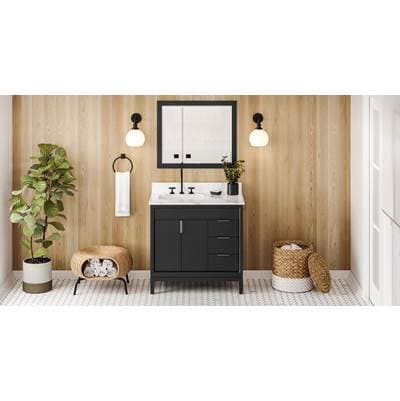 Jeffrey Alexander 36'' Black Theodora Vanity, Left Offset, Calacatta Vienna Quartz Vanity Top,...