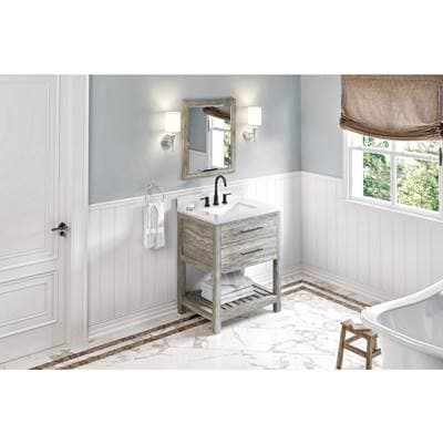 Jeffrey Alexander 30'' Weathered Grey Wavecrest Vanity, White Carrara Marble Vanity Top,...